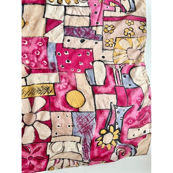 Unbranded Pink Purple Modernist Abstract Silk Chiffon 34" x 31" Square Scarf - Picture 6 of 11